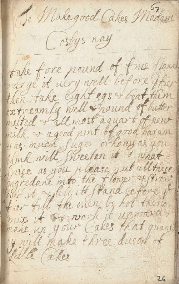 Bun recipe from MS.3107, p28, dated circa1699,  Wellcome Collection.