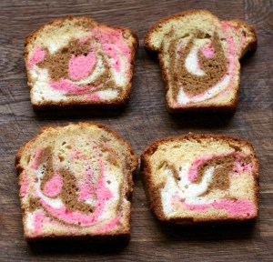 4 slices of Fred Vine's four-colour marble cake
